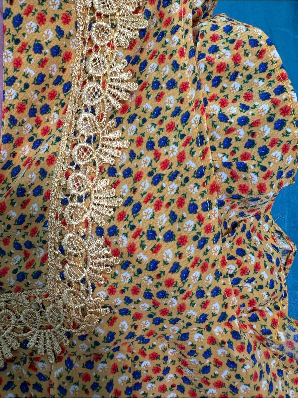 Mango Silk Floral Cotton Pajama Set - Yellow - Picture 3 of 5